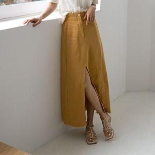 Frayed Deep-slit Maxi Skirt