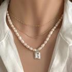Square Pendant Freshwater Pearl Layered Necklace