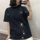 Glittered Loose-fit Short-sleeve Top
