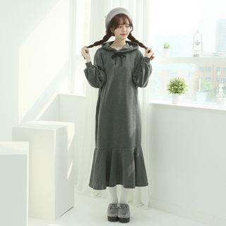 Flounce-hem Long Hoodie Dress