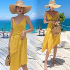 Spaghetti Strap Wrap Midi A-line Dress