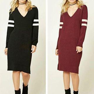 V-neck Contrast Stripe T-shirt Dress