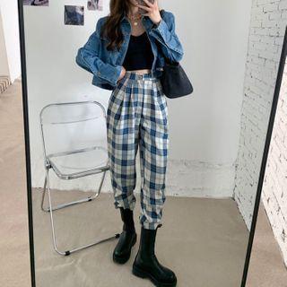 Cropped Straight Leg Plaid Pants
