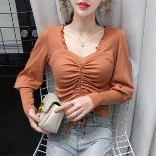 Ruched Lantern-sleeve Top