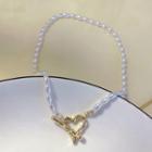 Heart Alloy Pendant Faux Pearl Necklace 1 Pc - White - One Size