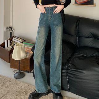 Loose Fit Boot-cut Washed Jeans