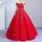 Embroidered Cold Shoulder Wedding Ball Gown