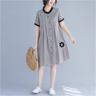 Pinstriped Short-sleeve Shirt Dress Stripes - Black & White - One Size