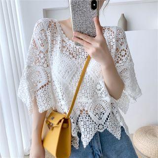 Elbow-sleeve Crochet Cropped Top