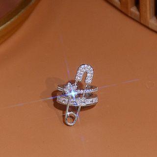 Rhinestone Safety Pin Ear Cuff 1 Pc - Silver - One Size