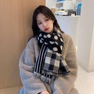 Tasseled Gingham Scarf Black & Beige - One Size