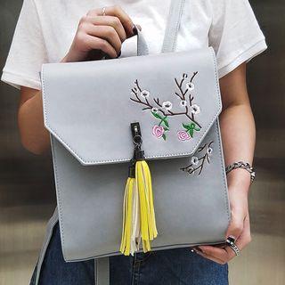 Tasseled Flower Embroidered Flap Backpack