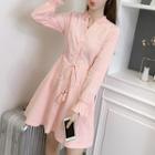 Long-sleeve Tie-waist Mini A-line Shirtdress