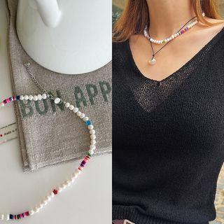 Faux-pearl Bead Necklace Ivory - One Size