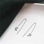 925 Sterling Silver Non-matching Moon & Star Dangle Earring 1 Pair - Silver - One Size
