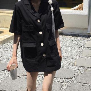 Short-sleeve Buttoned Mini Dress As Shown In Figure - One Size