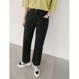 Plus Size Band-waist Stitched Wide-leg Pants