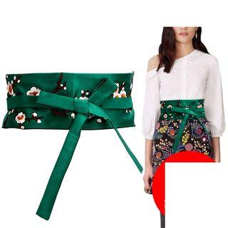 Flower Embroidered Ribbon Waist Belt