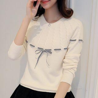 Ribbon Detail Cable-knit Sweater