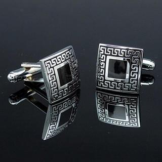 Square Embossed Cuff Link Silver, Black - One Size