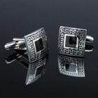 Square Embossed Cuff Link Silver, Black - One Size