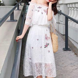 Embroidery Off-shoulder Lace Mini Dress