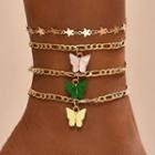 Set Of 4 : Butterfly / Star Alloy Anklet (assorted Designs) Af140 - Gold - One Size