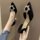 Embellished Faux Leather Pointed Kitten Heel Pumps