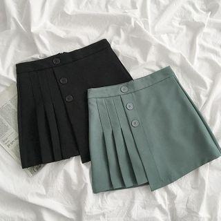 High-waist Asymmetric Pleated Skirt
