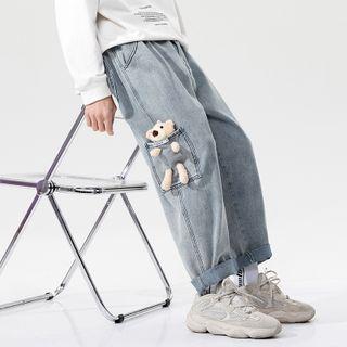 Bear Applique Straight-leg Jeans