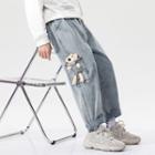 Bear Applique Straight-leg Jeans