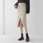 Plain Knit Slit Midi Pencil Skirt