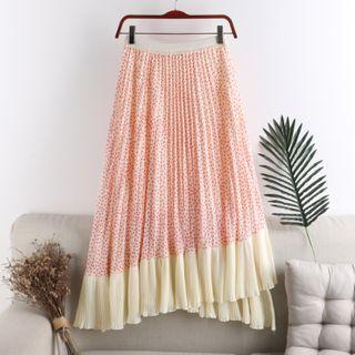 Floral Print Panel Accordion Pleated Midi A-line Skirt