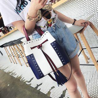 Set: Color Block Bucket Bag + Zip Pouch