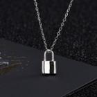 925 Sterling Silver Lock Pendant Necklace Ns373 - Silver - One Size