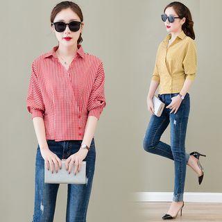 Asymmetric Buttoned Check Shirt