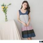 Sleeveless Color Block Ruched A-line Dress