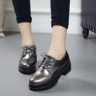 Chunky Heel Patent Lace-up Casual Shoes
