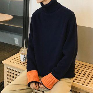Contrast Cuff Turtleneck Sweater