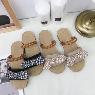 Plaid Bow Accent Slippers