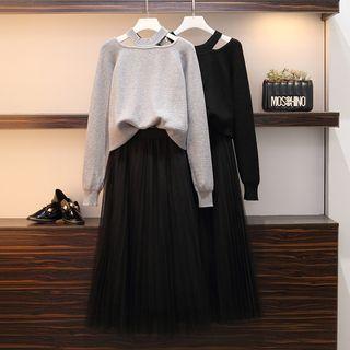 Set: Cut Out Sweater + A-line Midi Mesh Skirt