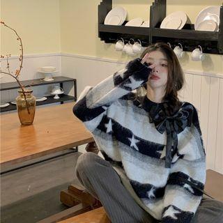 Star Print Stripe Sweater Gray - One Size