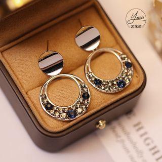 Rhinestone Hoop Drop Earring 1 Pair - Hoop Earring - Silver - One Size