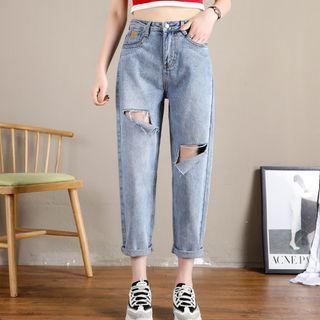 Distressed Tapered Cropped Jeans / Tapered Cropped Jeans