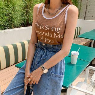 Contrast-piping Letter Tank Top