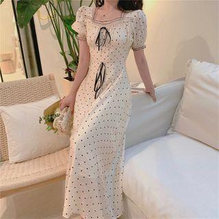 Short-sleeve Heart Pattern Midi Dress