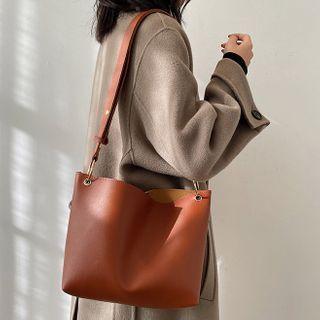 Plain Faux Leather Crossbody Tote Bag