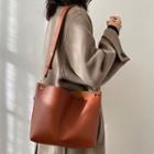 Plain Faux Leather Crossbody Tote Bag