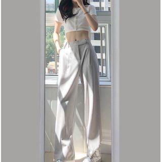 Short-sleeve Plain Cropped Top / Plain Pants