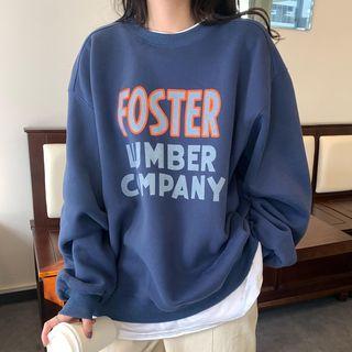Lettering Crop Loose-fit Fleece Sweatshirt